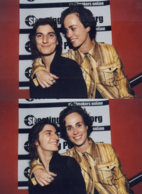 Jess and Cath, glowing, at one of the first Shooting People parties