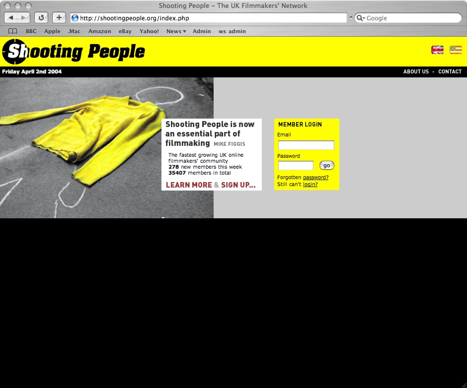 The Shooting People home page, late 2004