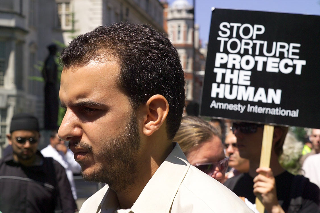 Omar Berdouni as 'Zaafir' in street protest scene. Photo credit Joe Turp
